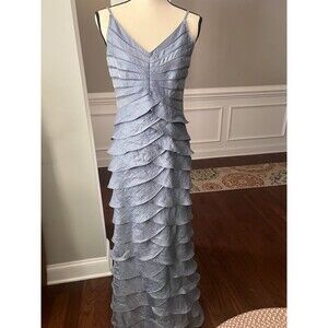 Adrianna Papell Tiered Floor Length Formal Dress Pewter Size 8
